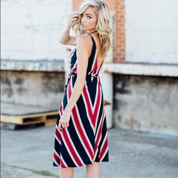 striped midi wrap dress
